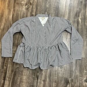 Koch Women's‎ Striped Peplum Blouse Black V-Neck Long Sleeve Size S